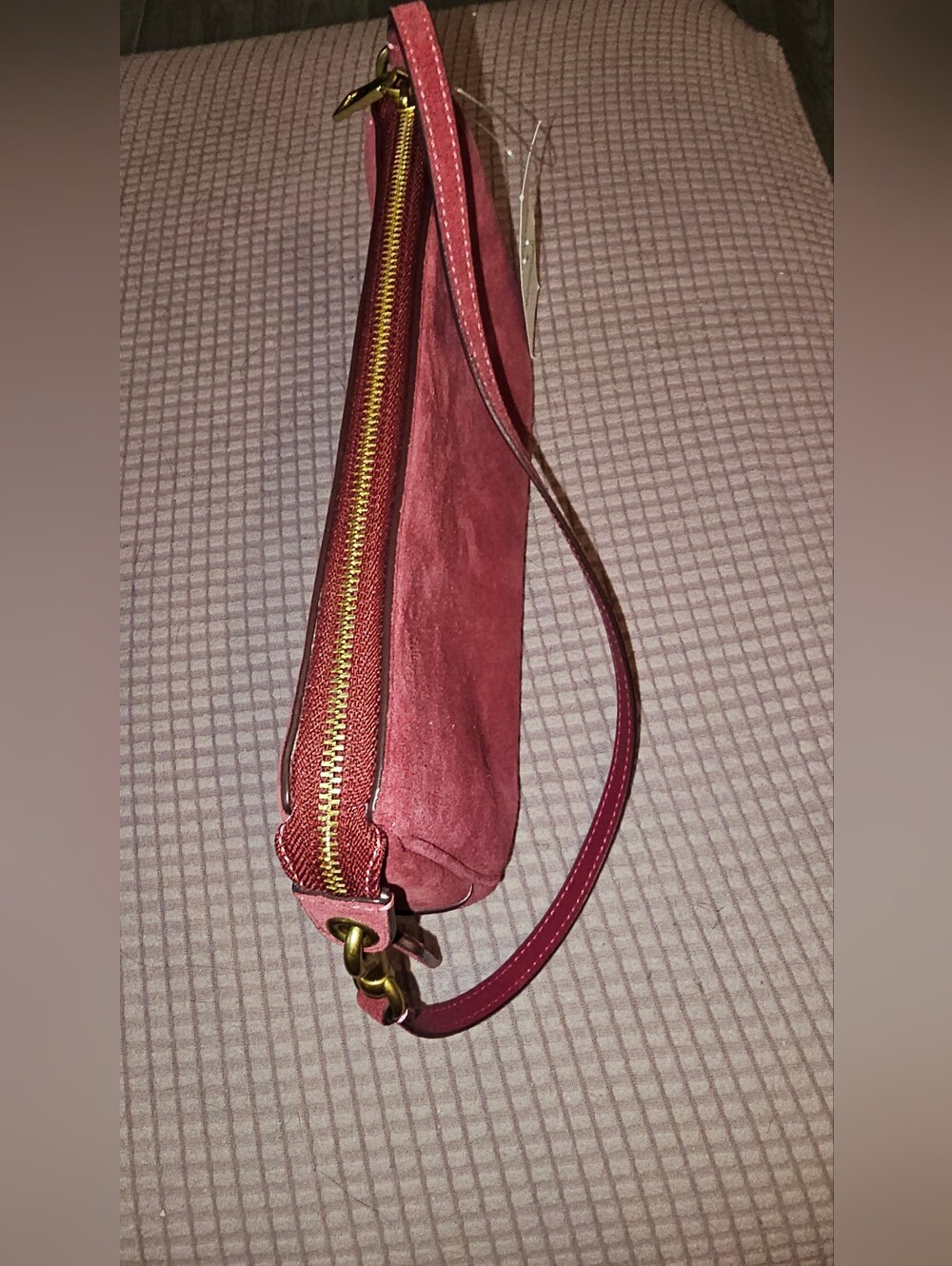 Coach Burgundy Suede Zip Wristlet with Gold Logo - Picture 3 of 6